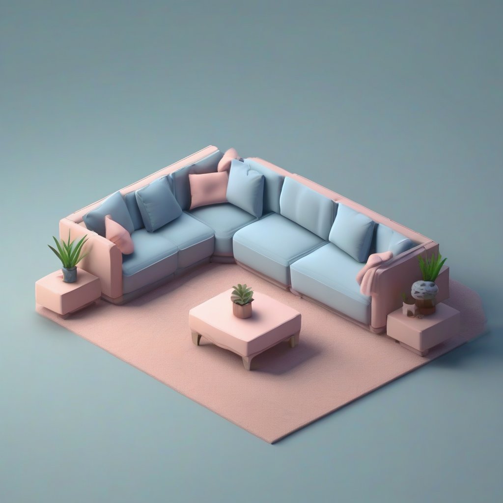 Tiny cute isometric soft sofa, soft smooth lighting, with soft colors, 100mm lens, 3d blender render, trending on polycount, modular constructivism, blue background, physically based rendering, centered.