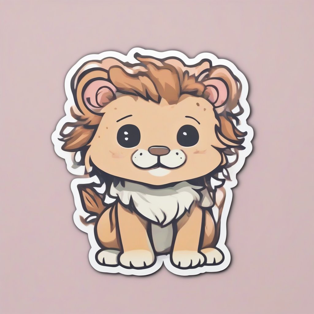 Die-cut sticker, Cute kawaii lion character sticker, white background, illustration minimalism, vector, pastel colors