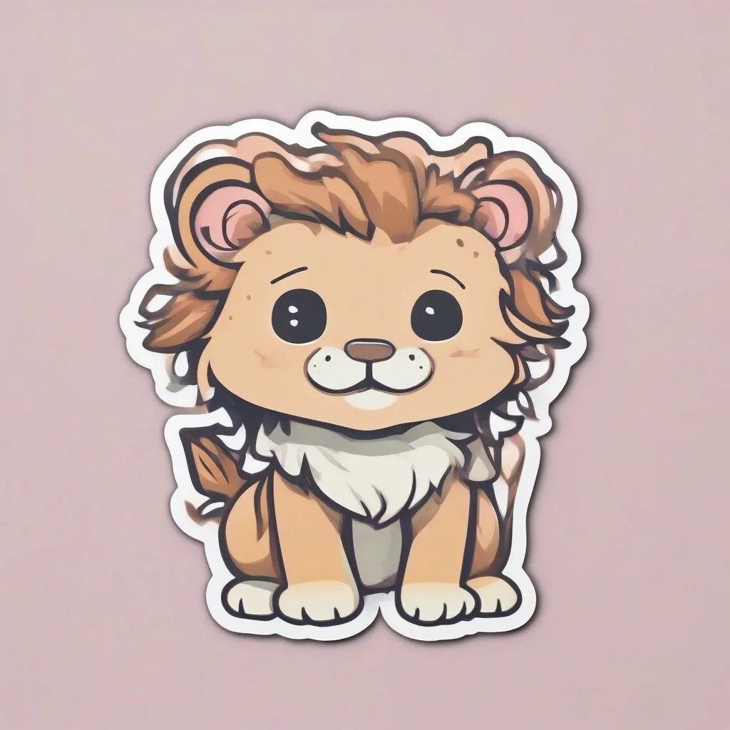 Die-cut sticker, Cute kawaii lion character sticker, white background, illustration minimalism, vector, pastel colors